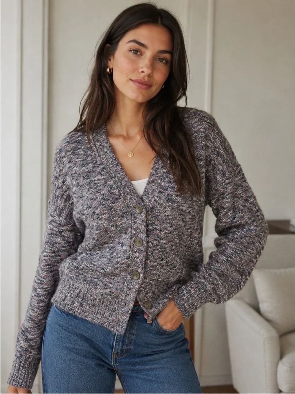 J. Crew Space Dye Marbled Knit Cardigan | Size Medium